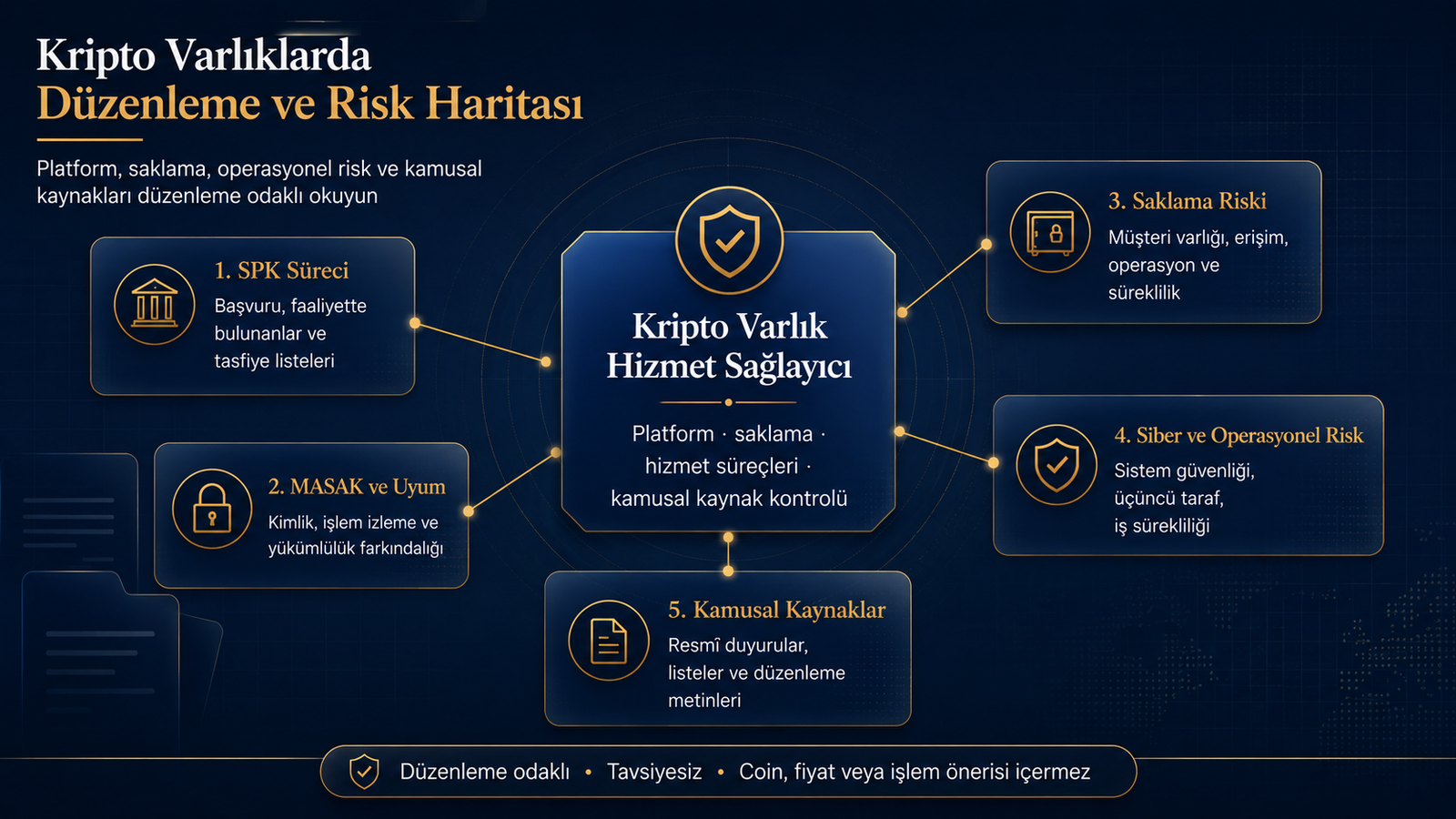 Kripto varlık hizmet sağlayıcıları, SPK süreci, MASAK uyumu, saklama ve operasyonel risk haritası.